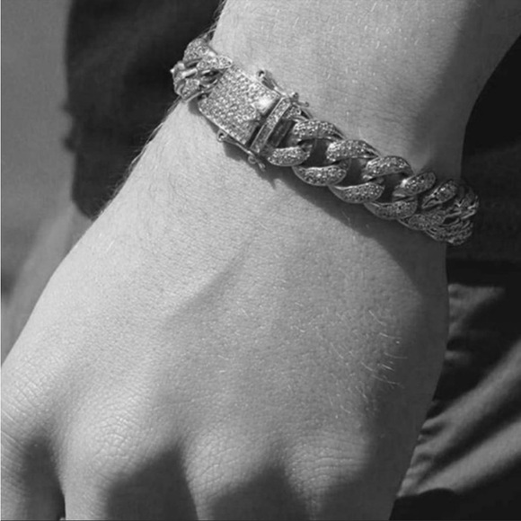 - - New Men’s Iced Out CZ Diamond Link Chain Bracelet - Picture 2 of 4